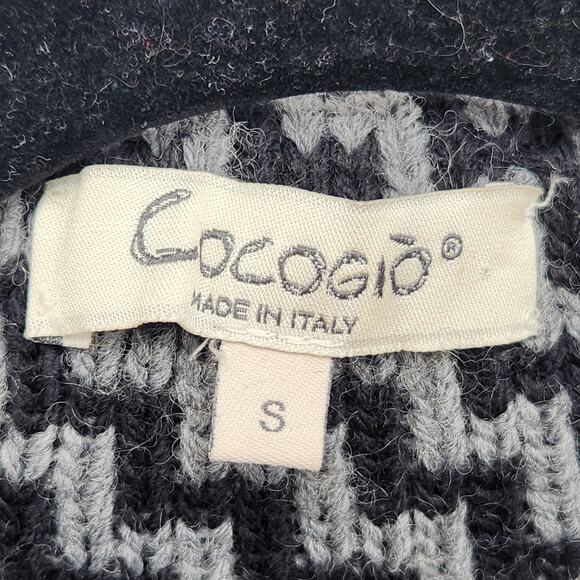 Cocogio Black Gray Zigzag Made in Italy Buttoned Knit Sweater Coat Women's S - Picture 2 of 10
